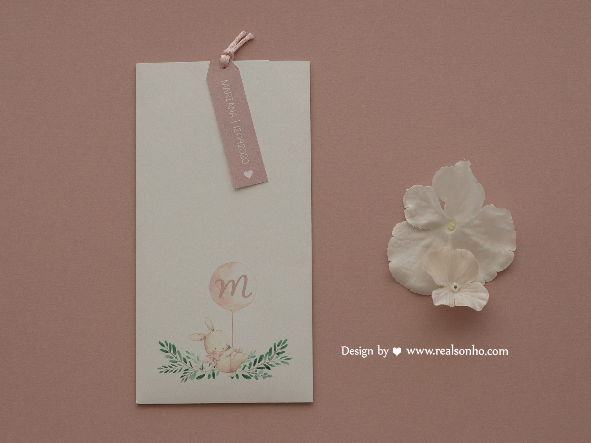 Convite de Batizado Coelhinha Rosa | BT-C040 (menina)