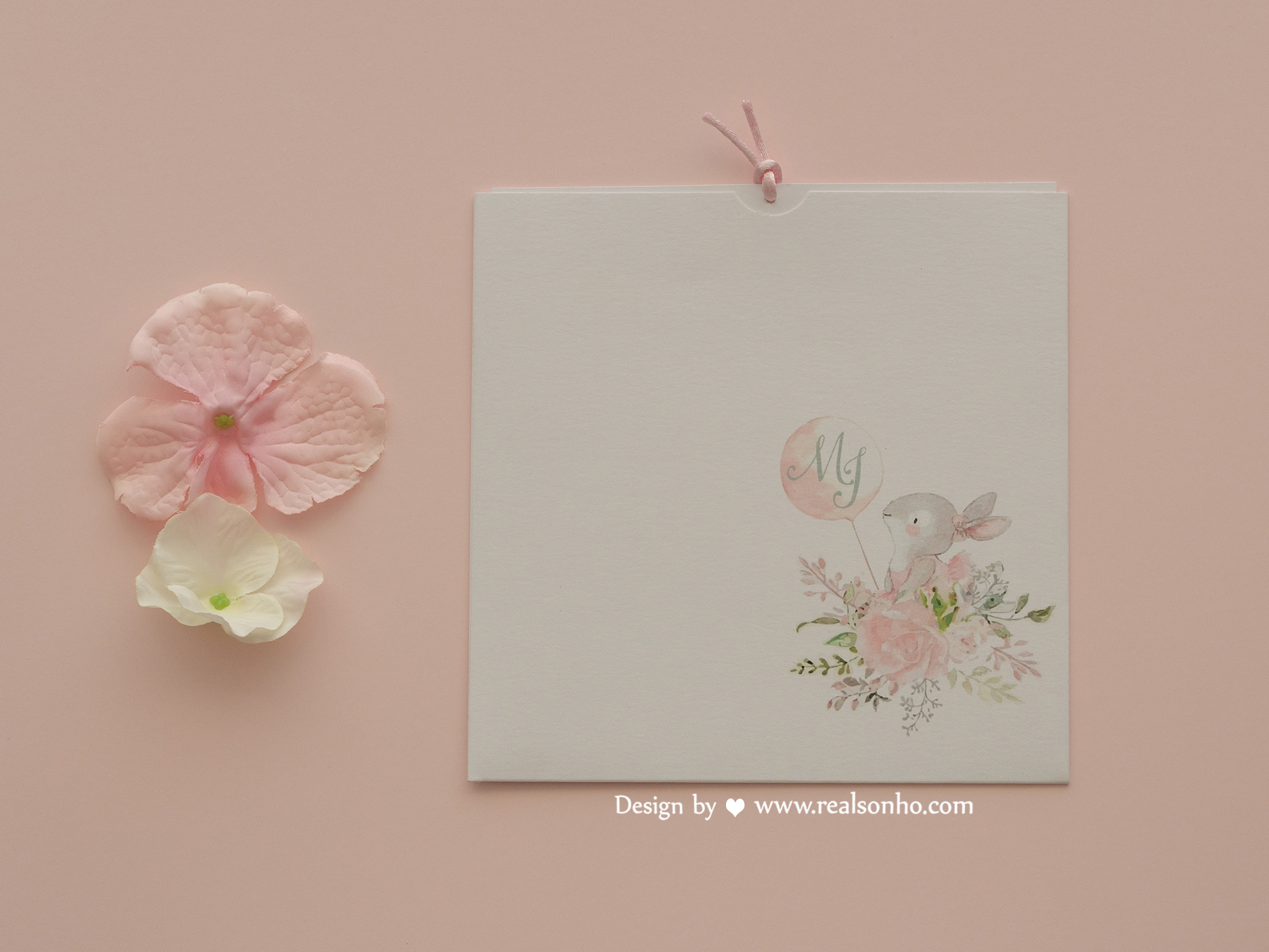 Convite de Batizado Coelhinha com balão | BT-C048 (menina)