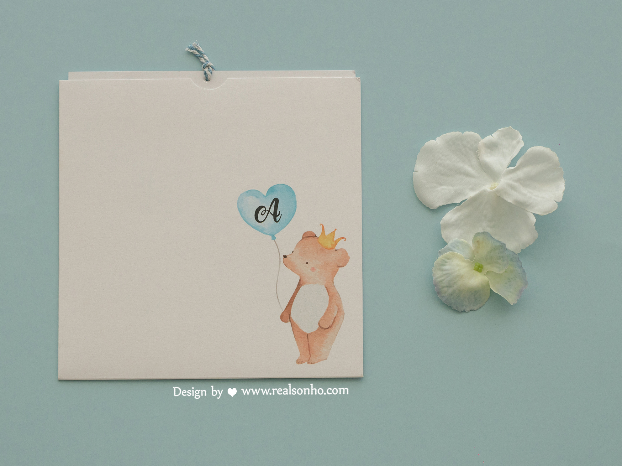 Convite de Batizado Ursinho com balão I BT-C049 (menino)