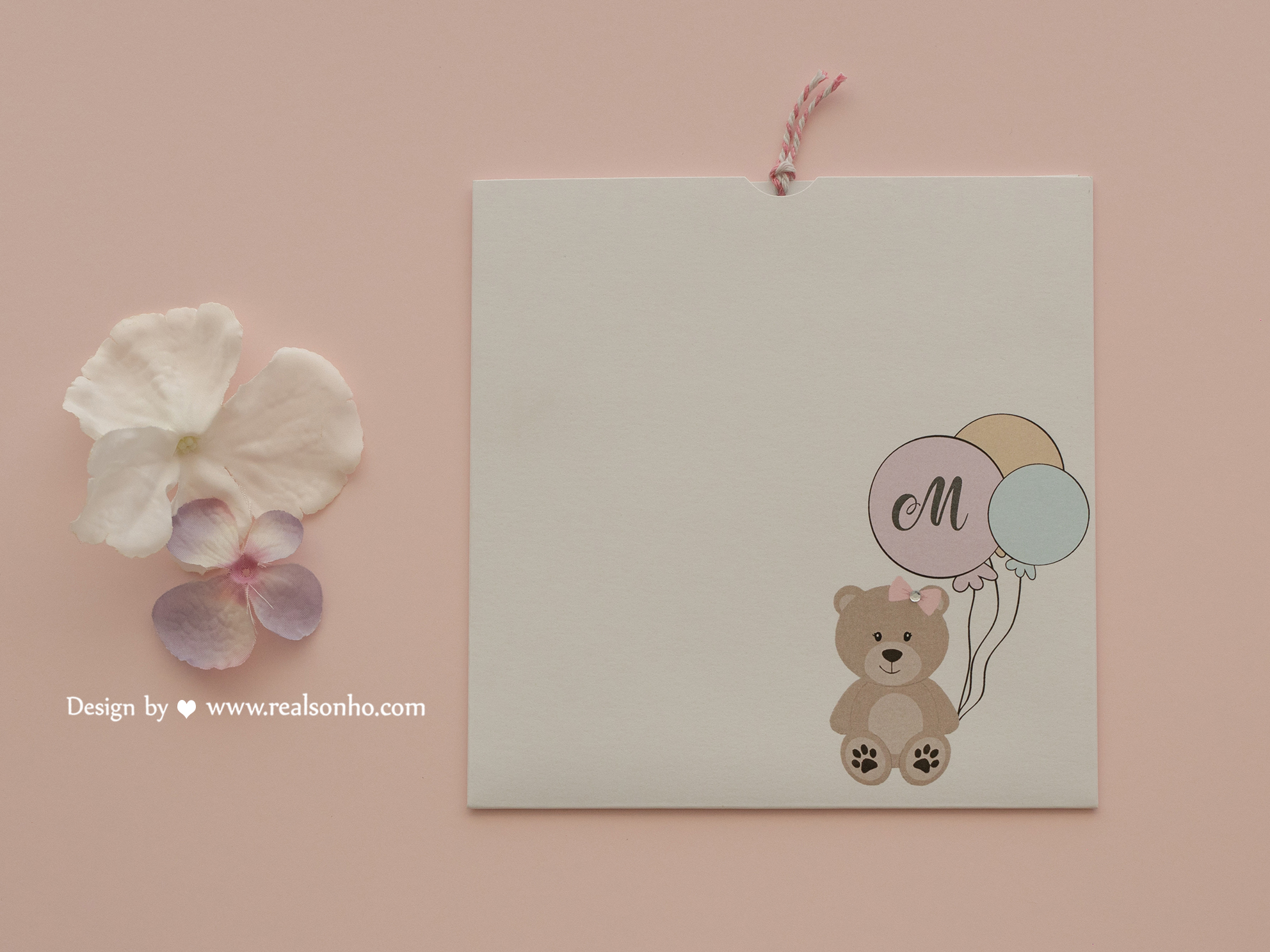 Convite de Batizado Ursinha Rosa | BT-C075 (menina)