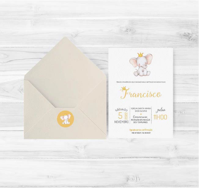 Convite de Batizado Elefante Príncipe | BT-C081