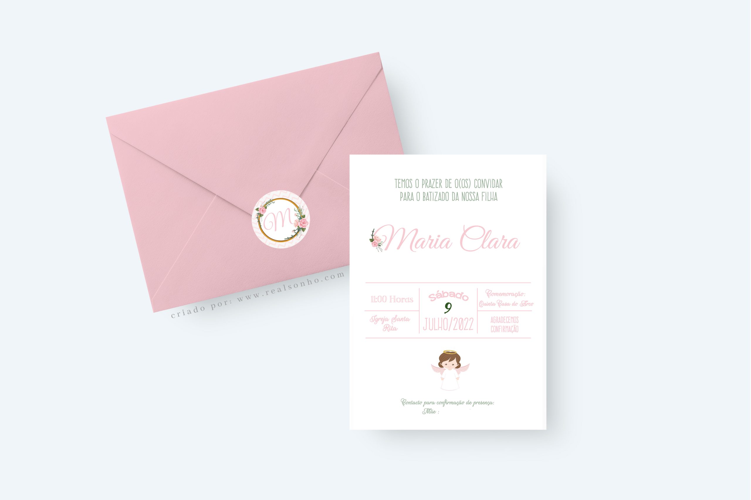 Convite de Batizado Anjo Menina | BT-C023