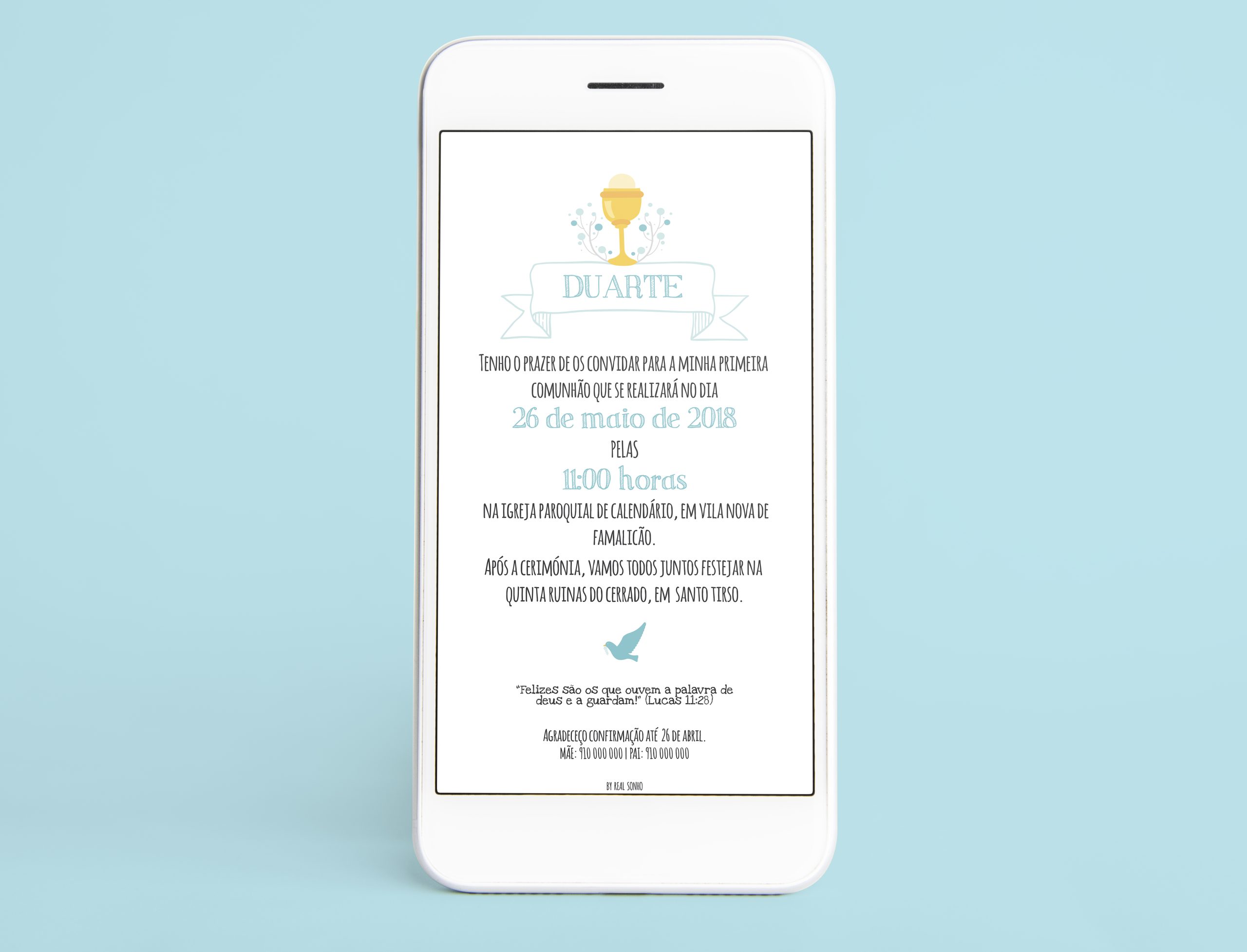 Convite Digital Comunhão Menino | CM-CD011