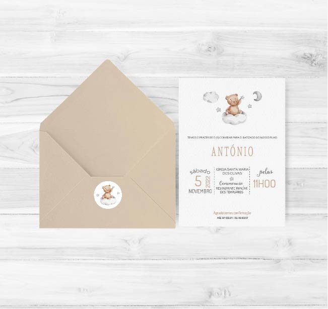 Convite de Batizado Ursinho na núvem | BT-C091