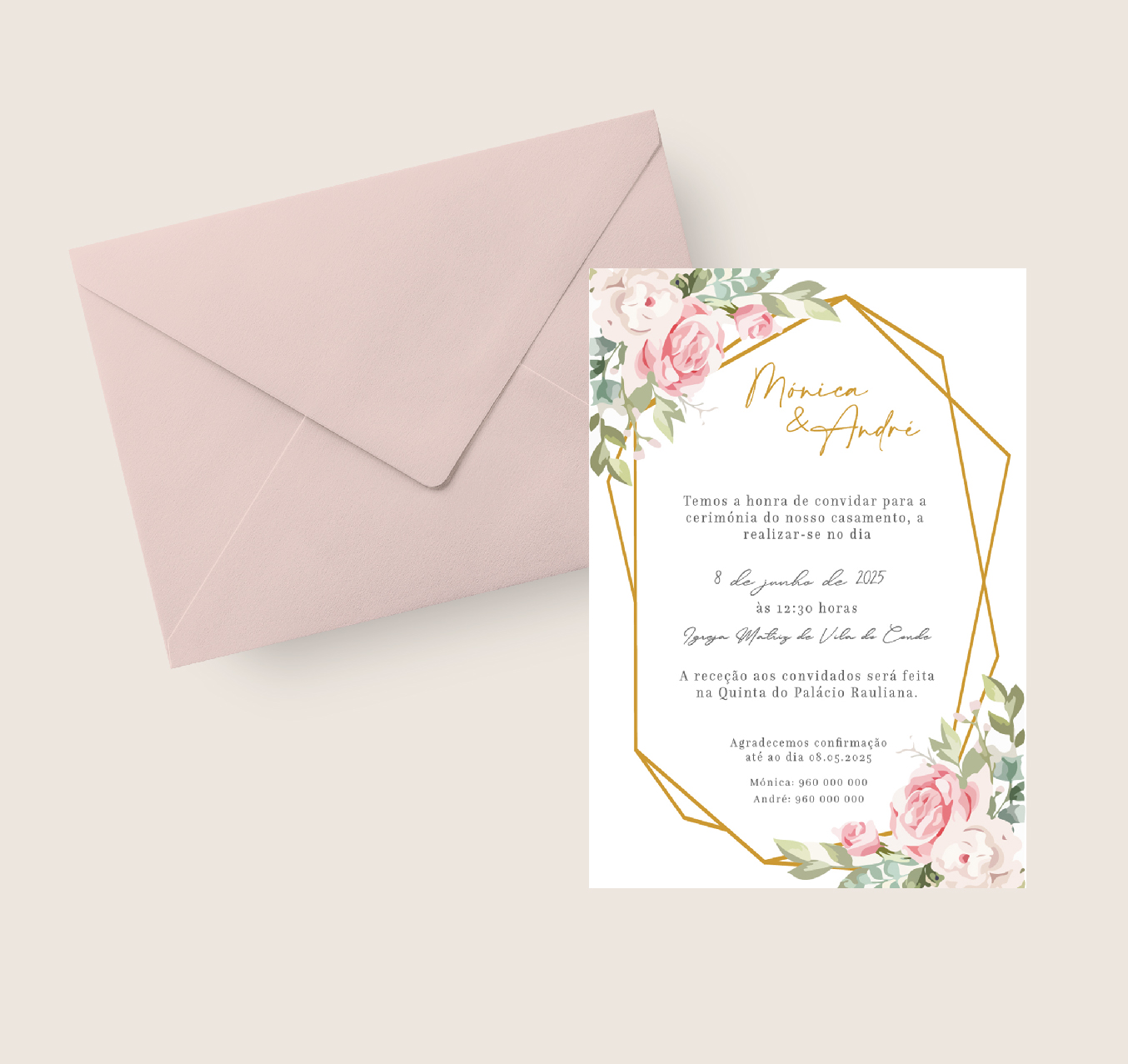 Convite de Casamento Envelope Rosa 15x19 | CS-C203