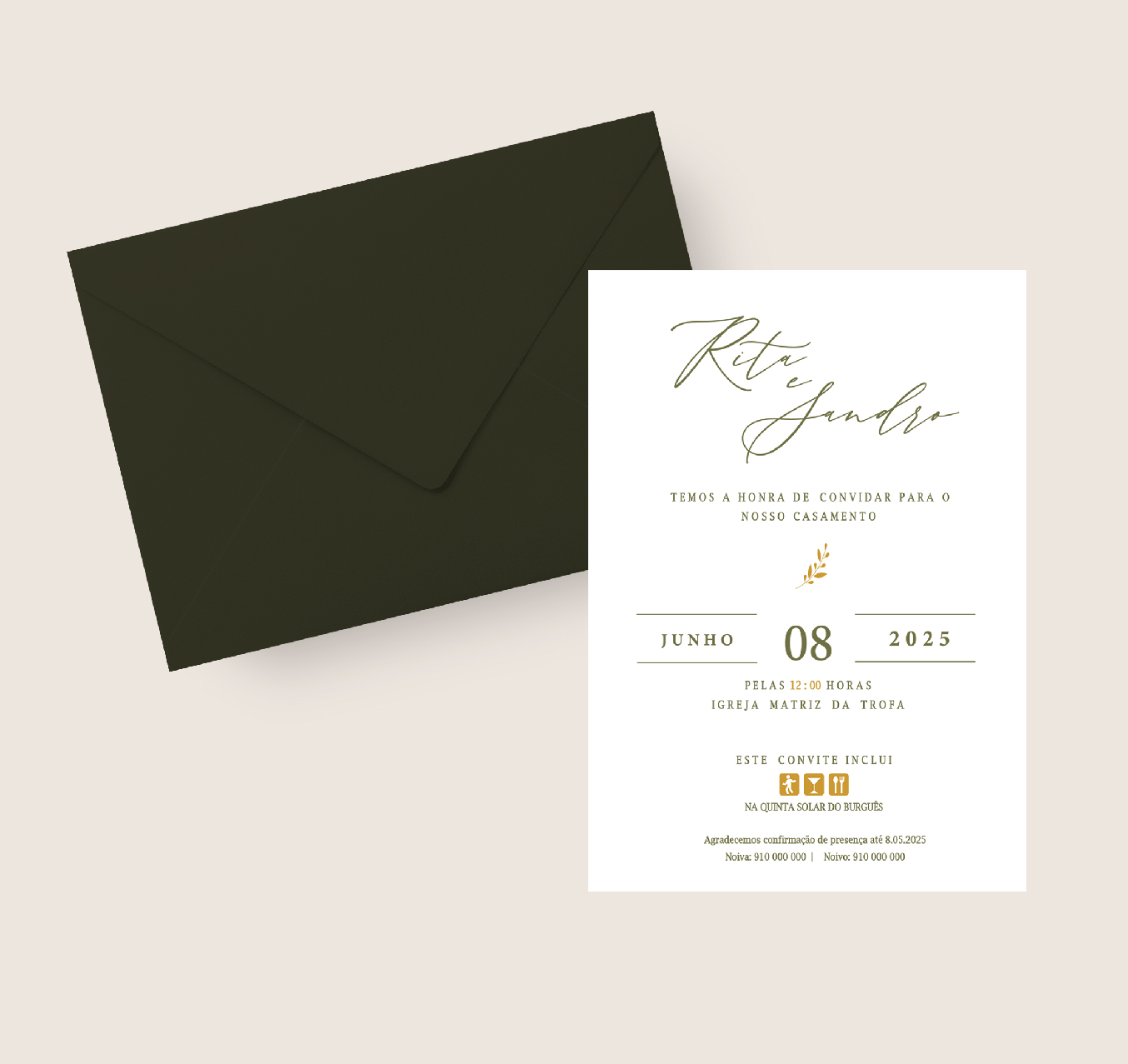 Convite de Casamento Envelope Verde Oliva 15x19 | CS-C202