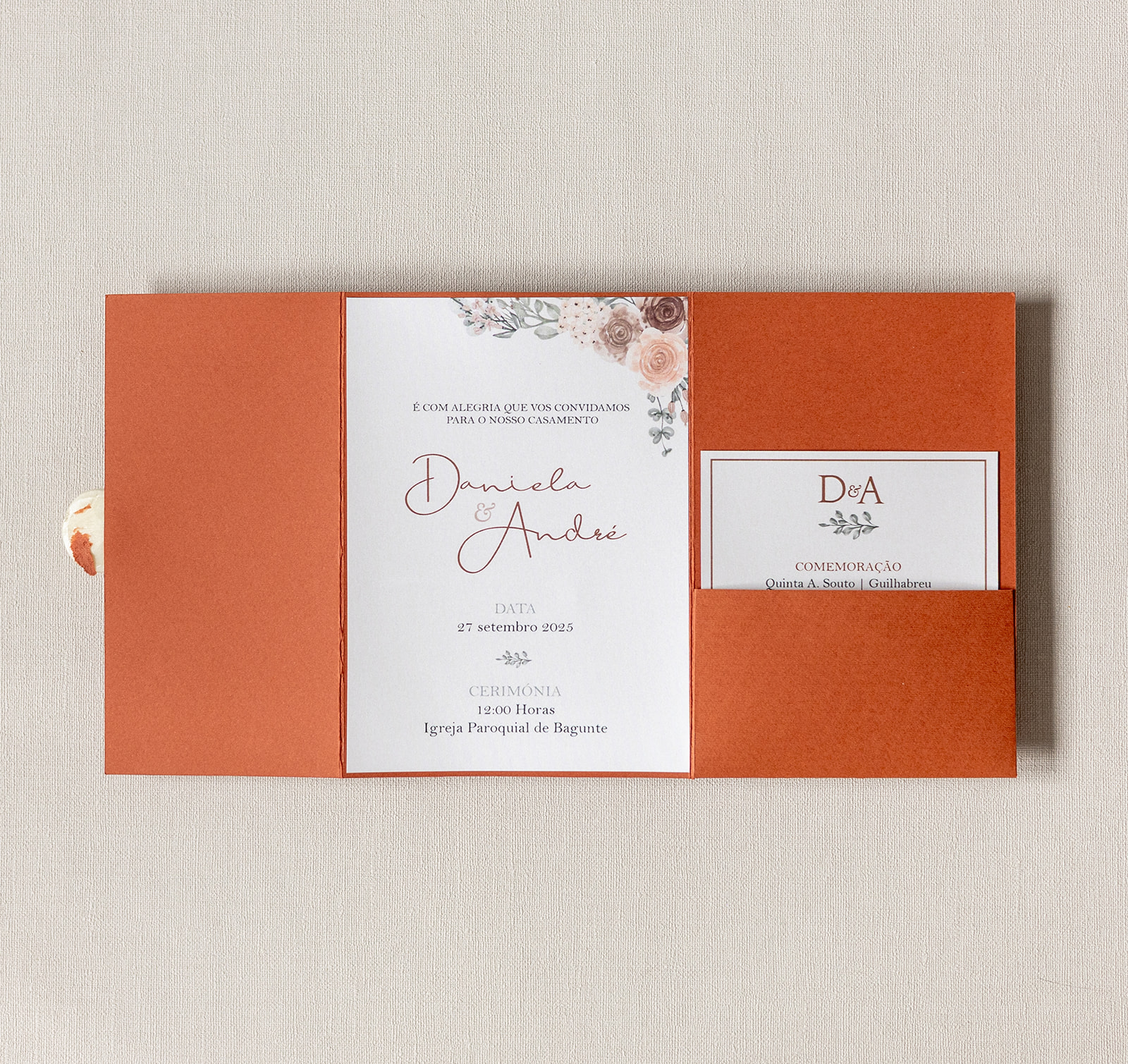 Convite de Casamento Terracota | CS-T-POCKH803L