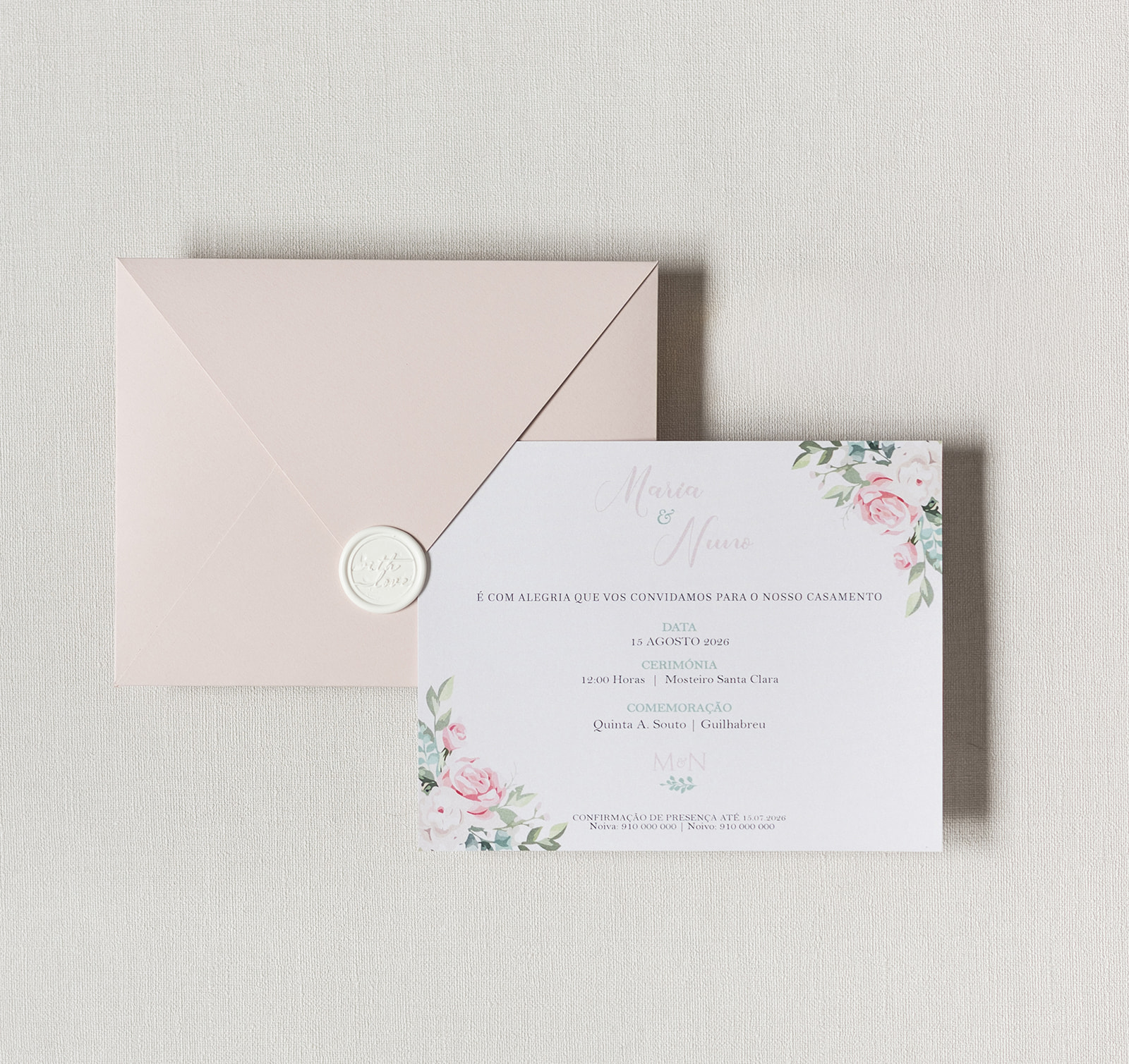 Convite de Casamento Doce Rosa | CS-DR-PH502L