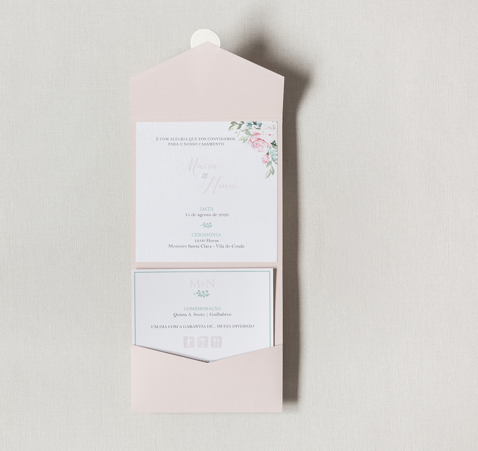 Convite de Casamento Doce Rosa | CS-DR-POCK902L