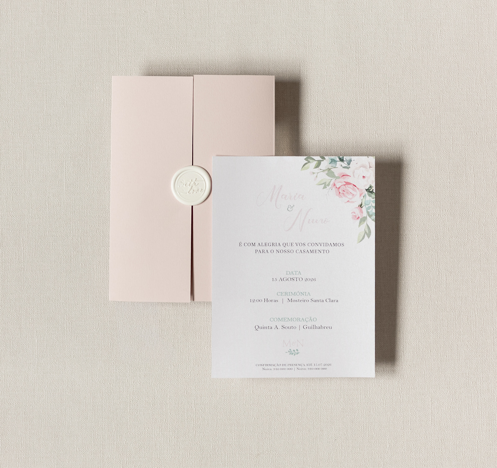 Convite de Casamento Doce Rosa | CS-DR-JP003L